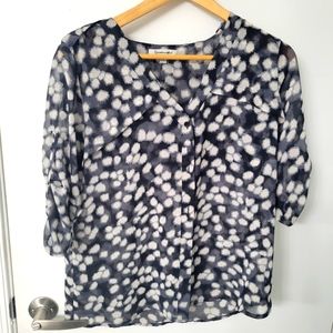 Women's Quintessential Black & Grey Roll Tab Sleeve Sheer Blouse Size Medium